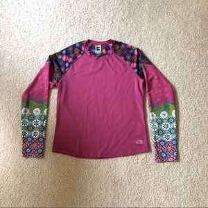 North Face Patterned Magenta Base Layer Top Large